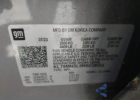 2024 Chevrolet Trailblazer Awd Ls из США, поврежденный, VIN KL79MNSL9RB038051